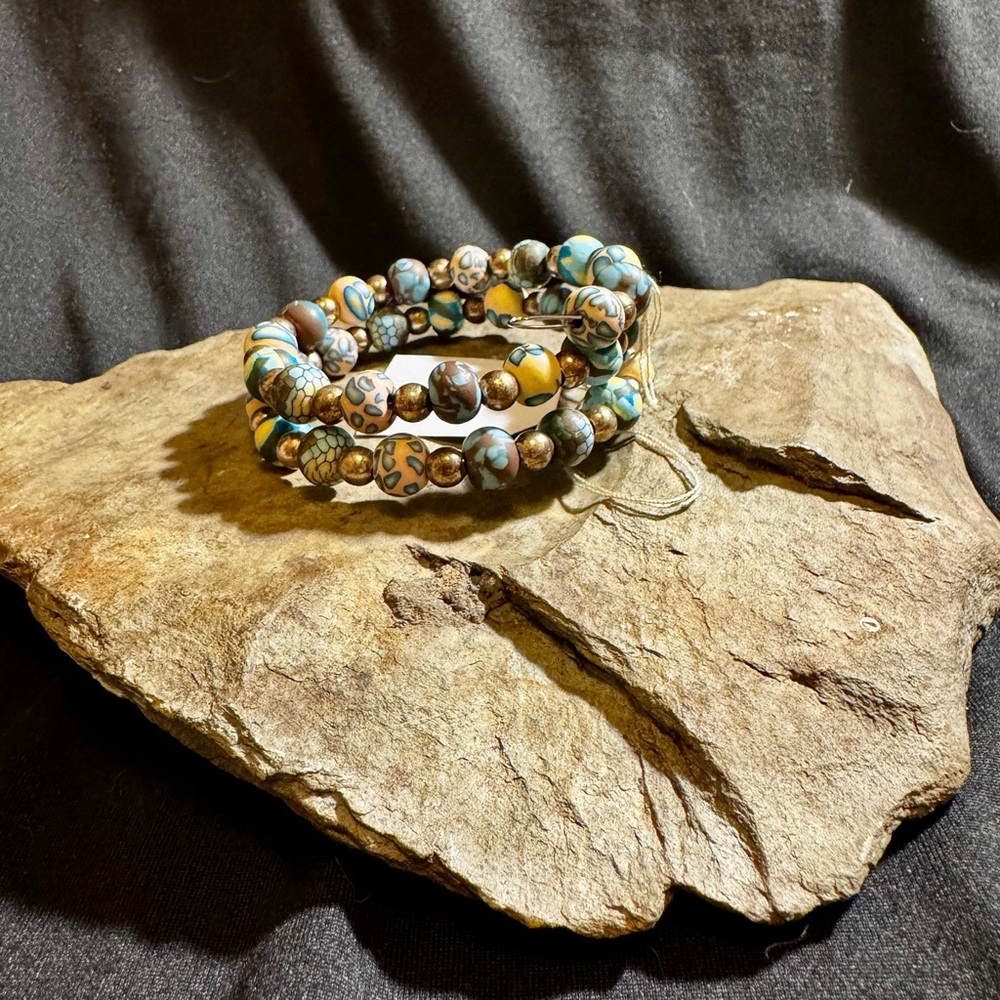 Artisan Beaded Bracelet Set - Blue and Brown